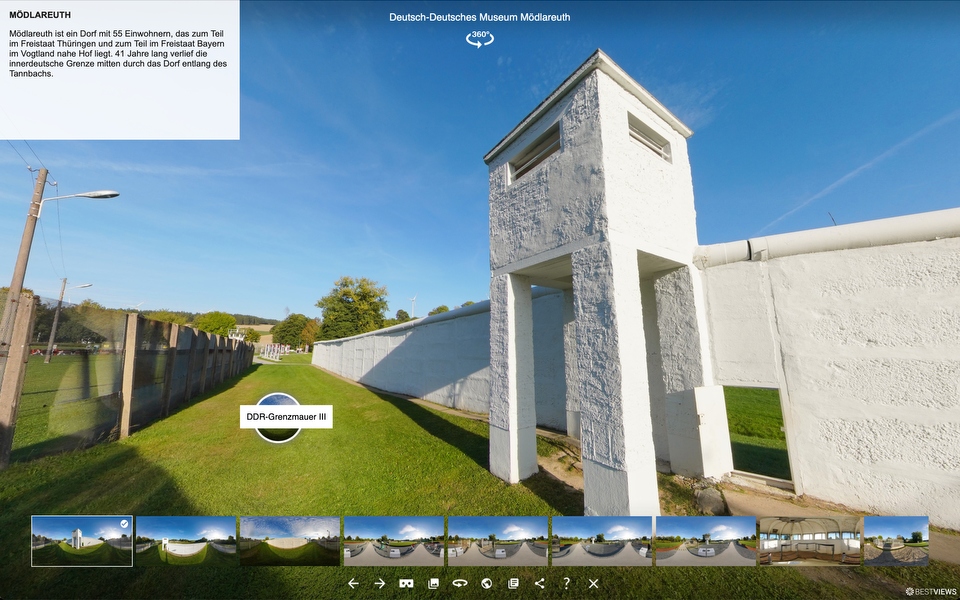 Bestviews-360°-Rundgang-Grenze-Mödlareuth Monument DDR-Grenzmauer